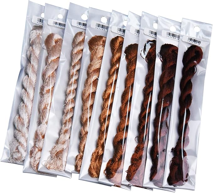 Natural 100% Silk Thread, Handmade Embroidery Thread Silk Floss 9 Colors 110m Each (60)