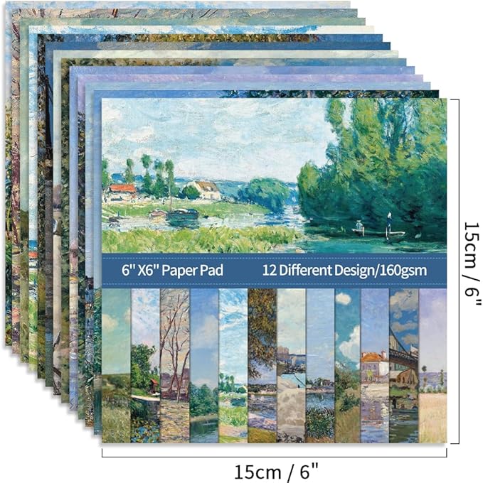 6x6" 160gsm Cardstock Single Sided Scrapbooking 24 Papers Pad Vintage Decoupage Scrapbook Kit Patterned Paper Junk Journal Supplies Journaling Supply Scrap Paper Crafting. Famous Paintings