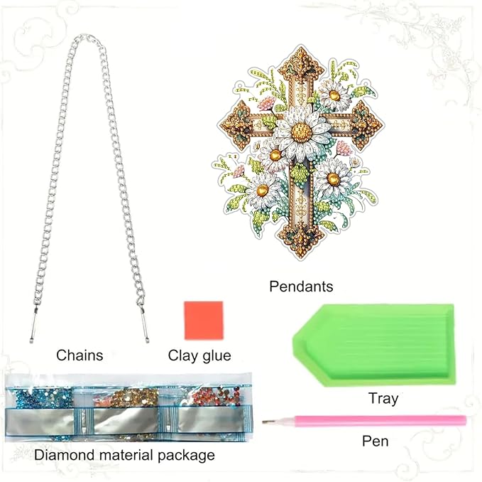 RYMILIE Diamond Art Hanging Kit for Adult,Special Shaped Rhinestone,Double Sided 5D DIY Acrylic Diamond Art Painting Window Pendants Home Garden Wall Hanging Kits Hanging Ornament (Cross)