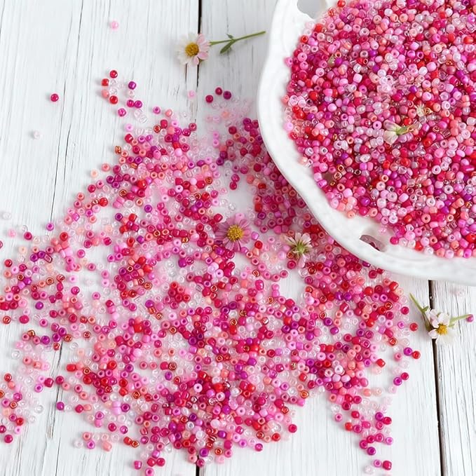 Red Colors 3mm Seed Beads, 5200Pcs Glass Seed Beads Kit with Storage Box for DIY Necklace Bracelet Crafts