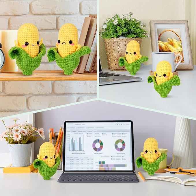 Crochetta Crochet Kit for Beginners - Crochet Starter Kit with Step-by-Step Video Tutorials, Learn to Crochet Kits for Adults, DIY Knitting Supplies, 2 Pcs Corn(40%+ Yarn)
