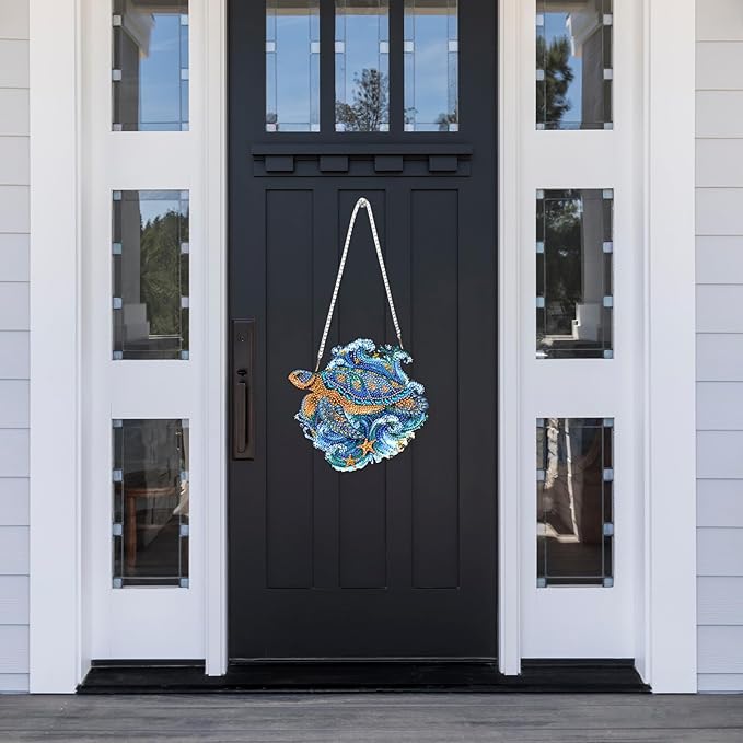 Lxmsja DIY Turtle Starfish Diamond Painting Hanging Ornament, Double-Sided Acrylic Ocean Waves Diamond Art Kit, Special Shaped Suncatcher Hanging Pendant Window Art Kit 7x8 inch