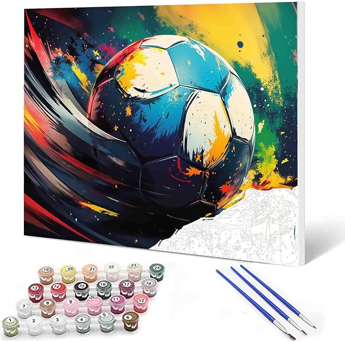 Aihonmin DIY Paint by Numbers,Colorful Soccer,Canvas Oil Painting Kit for Kids & Adults,16X20 inch Drawing Paintwork Acrylic Pigment,for Boys Room Wall Decor Sports Decor for Boys Bedroom Frameless