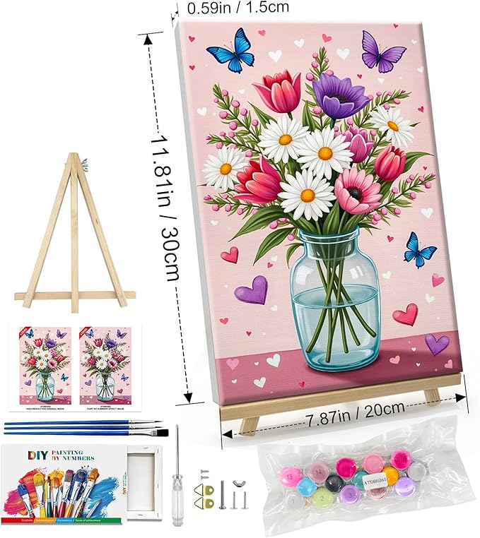 ATDMS Paint by Numbers Kit for Adults with Easel Flowers Paint by Number with Frame Floral Paint by Number with Easel DIY Acrylic Oil Painting Kits for Gift Home Wall Decor 8x12 Inch