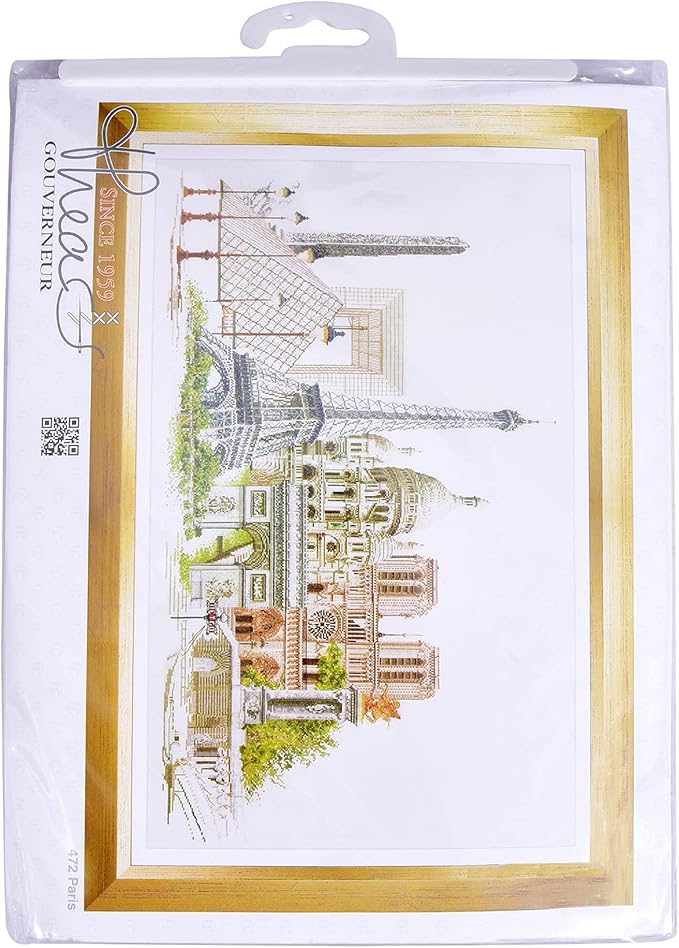 Thea Gouverneur - Counted Cross Stitch Kit - Paris - Aida - 18 Count - Embroidery Kit for Adults - DMC Embroidery Threads and Other Cross Stitch Supplies Included - 472A