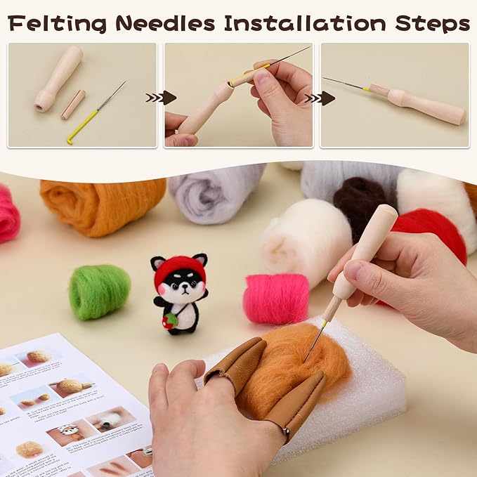 UOOU Needle Felting Kit, Needle Felting Starter Kit with 6 Pcs Colorful Needle Felting Needles and Instructions, Wool Felting Supplies for Festival and Crafts