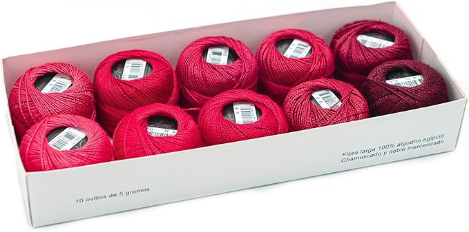 Size 8 Double Mercerized Egyptian Long Staple Cotton Pearl Thread Ball 5 Grams Rainbow Color Embroidery Thread 10 Colors per Box for Crochet Hardanger Cross Stitch Hand Embroidery (Set A)