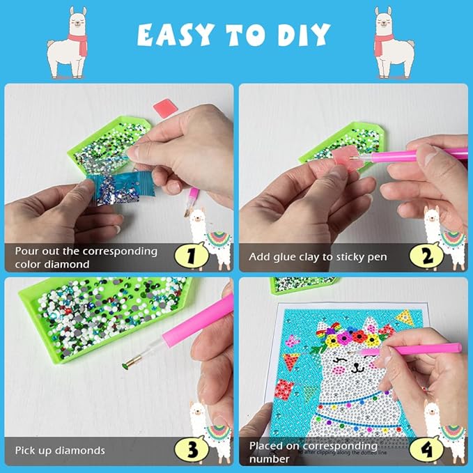 QEUOYSS Diamond Art Kit for Kids with Wooden Frame Art and Crafts for Kids Ages 6-8 -10-12 Easy to DIY Diamond Art for Kid and Adult Beginners Home Wall Decoration (Old Alpaca)
