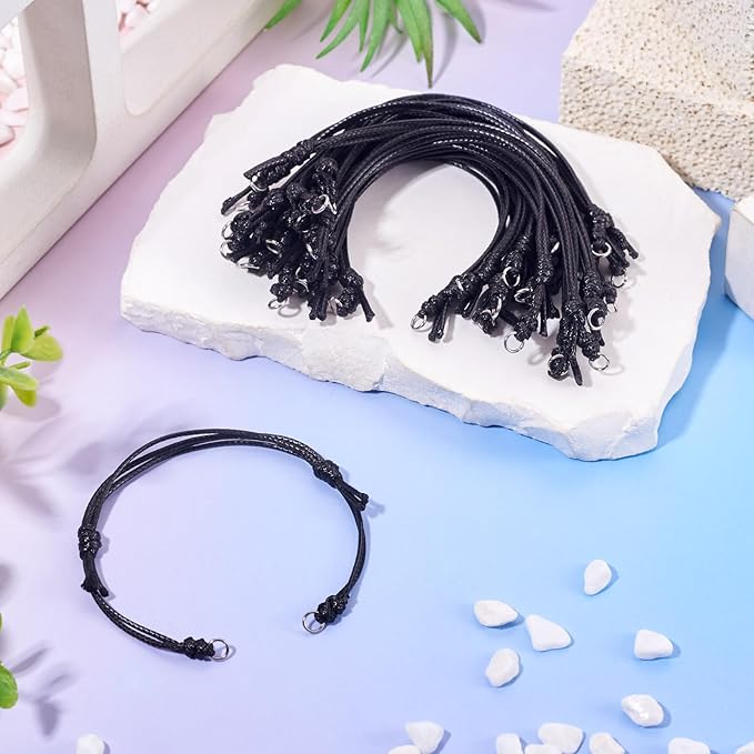 KISSITTY 20pcs Adjustable Bracelet Cords for Connector Charms Waxed Polyester Thread Cord Black Color Half Finished Bracelet for Friendship Bracelets Jewelry Making