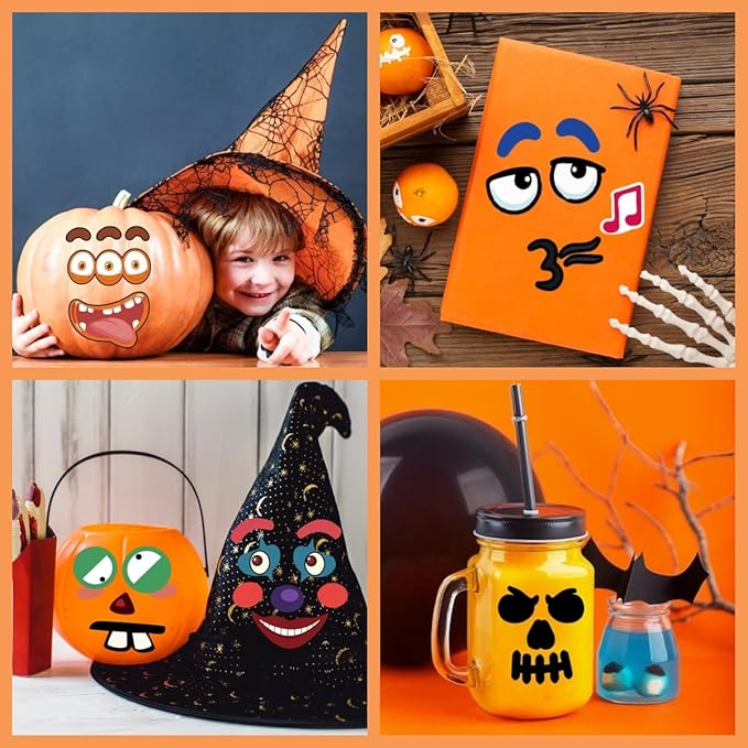 88 Pack Halloween Pumpkin Decorating Stickers, 3 Different Sizes Face Decor Stickers for All Pumpkins, Decorating Painting Craft Kit for Kids Halloween Party Decorations Treats Party Favors Supplies