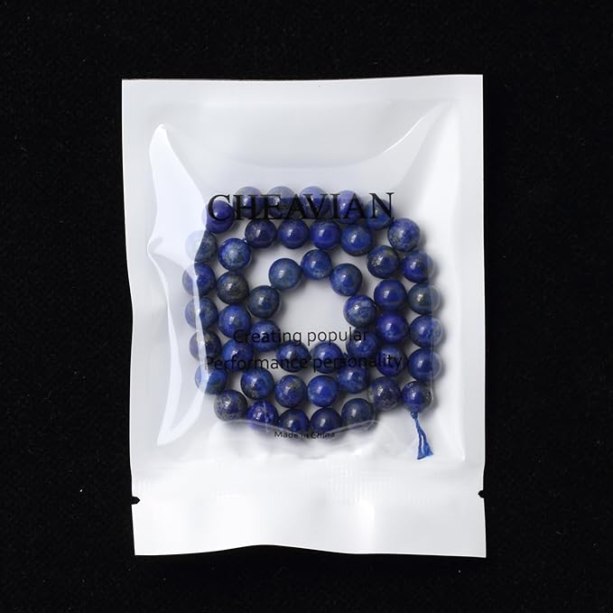 cheavian 45pcs 8mm natural lapis lazuli gemstone round loose beads for jewelry making diy findings 1 strand 15"