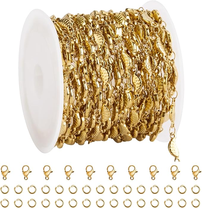 YOUBEIYEE 4 Meters Gold Plated Leaf Chain for Jewelry Making Stainless Steel Jewelry Making Chain Roll with Jewelry Accessories