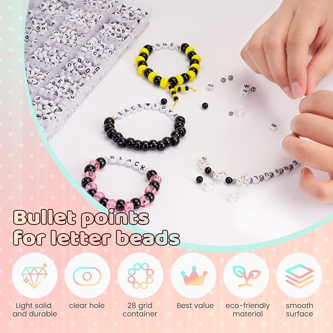 1400 Pcs Letter Beads Kit, 28 Styles White Acrylic Alphabet Beads Letter Beads for Jewelry Making wiht Number Beads Heart Beads Friendship Bracelet Kit