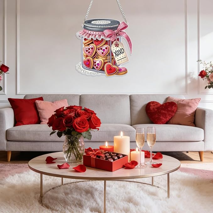 GHHKUD Cookies Gifts Diamond Art Hanging Kit for Adults, DIY Double Sided Diamond Painting Hanging Valentines Kits Adults, Special Shaped Acrylic Ornaments Pendants for Window Home Garden Wall