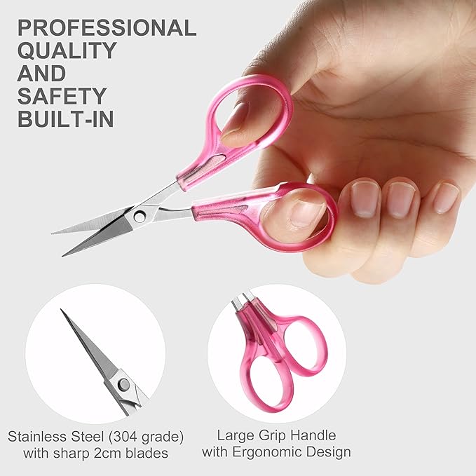 PAFASON Small Craft Scissor Set Straight Precision Fine Tip All Purpose for Scrapbooking Quilting Sewing Knitting Embroidery Cross Stitch Crochet Thread Yarn Paper Fabric Detail Cutting, Safety Case