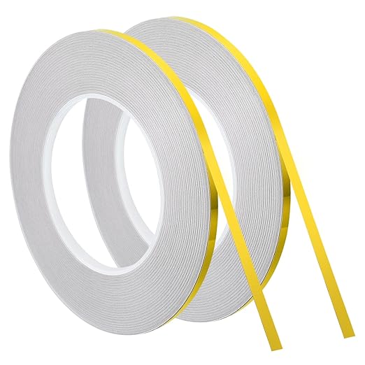 uxcell Metallic Tape, 0.19 in x 164 ft Self Adhesive Metalized Polyester Film Tape Waterproof Shiny Washi Tape for Walls Graphic Arts Gifts Wrapping Crafts Decoration, Gloss Gold, 2 Pcs