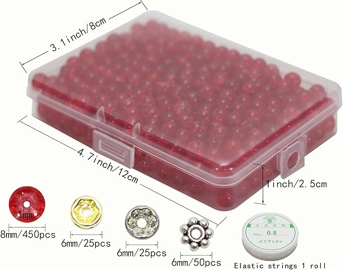 450pcs Red Crackle Glass Beads Handcrafted Round Lampwork Smooth Loose Beads for Bracelet & DIY Jewelry Making 8mm
