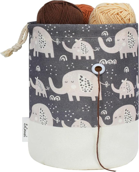 Small Crochet Bag Organizer, Drawstring Storage Knitting Bags, Portable Mini Elephant Yarn Holder for Crocheting Project, Store Skein Ball, Needles Accessories