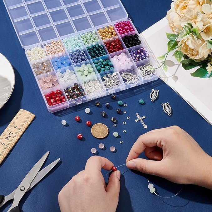 NBEADS Rosary Making Kit 1120 Pcs Necklace Making Set Rosary Prayer Making Supplies Necklace Set Cross Beads Kit for Easter Bracelet Jewelry Making