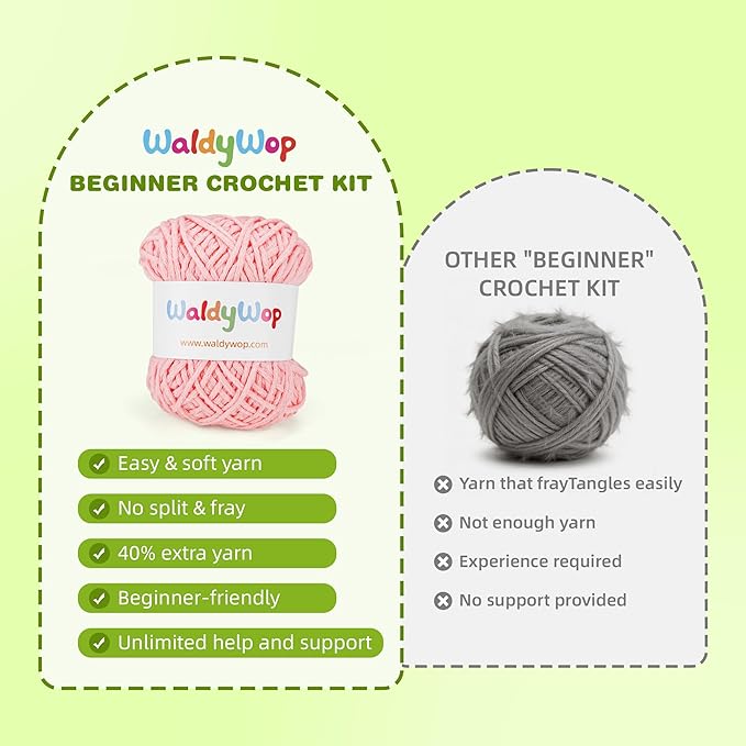 WaldyWop Crochet Kit for Beginners: 4 Flower Bracelets Knitting Kits for Adults Women w/Easy Yarn & Step-by-Step Video Tutorials -Wobbles Crochet Starter Kit for Crocheter, Birthday Gift for Mom