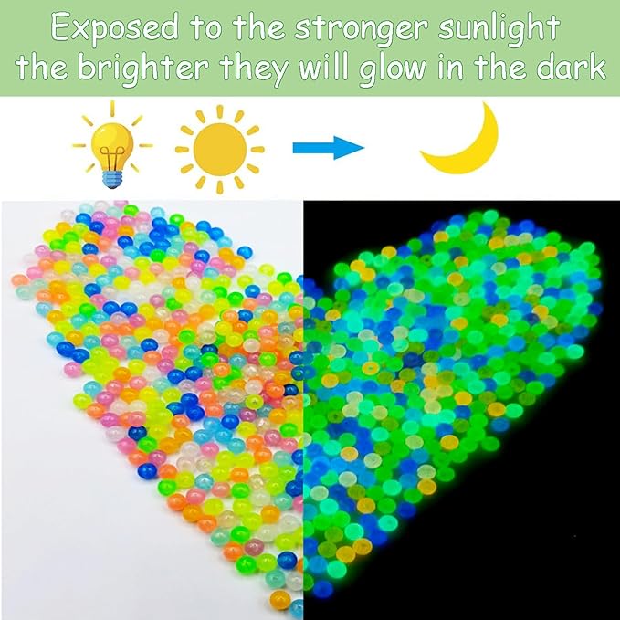 1016Pcs Glow in The Dark Round Beads, 6mm 8mm 10mm Luminous Round Bead Acrylic UV Color Changing Bracelet Beads Sun Sensitive Plastic Glow Bead Bulk for Jewelry Making Bracelets Necklace