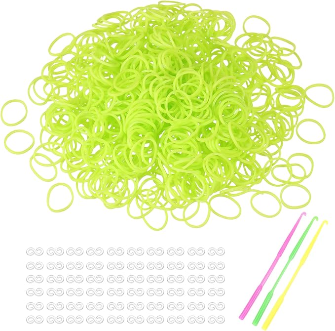 MECCANIXITY 1800 Pcs Loom Rubber Bands Kit with 75 Pcs S-Clips 3-Hooks Rubber Bands Refill Bracelet Making Kits for Weaving DIY Handcrafts Gift, Fluorescent Yellow