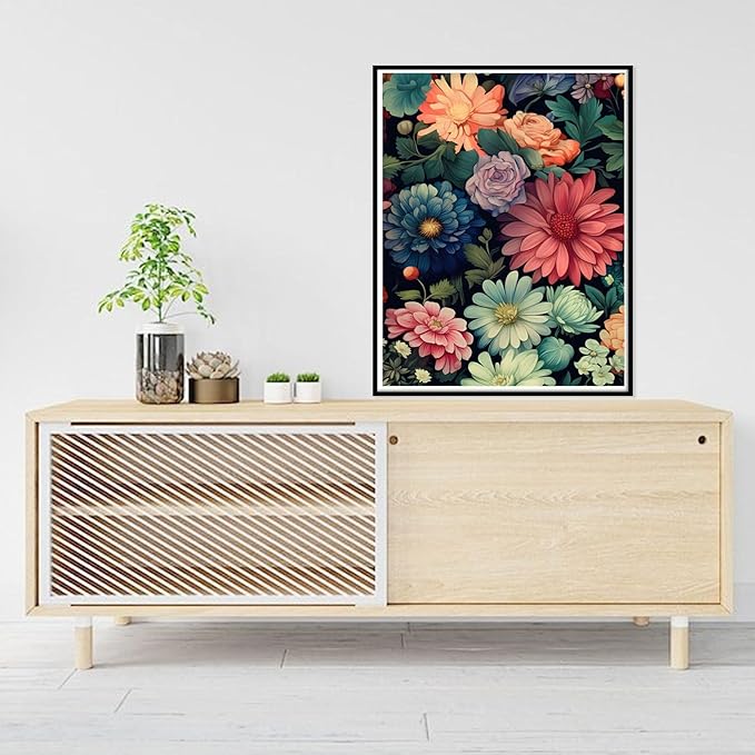 Ausanrl Square Diamond Painting-Flowers Square Drill Diamond Painting,Square Diamond Art,DIY Flowers Gem Art Kits for Adults and Crafts for Gifts and Home Wall Decor 12x16inch