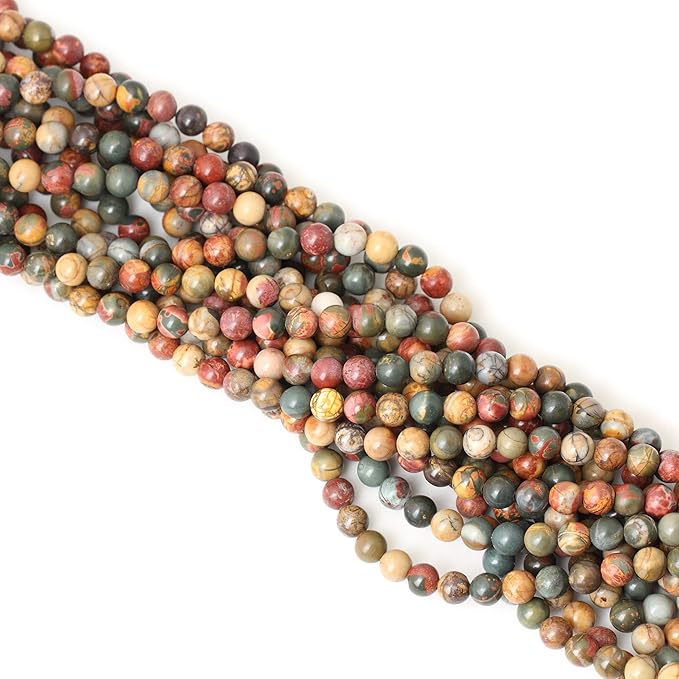 cheavian 60pcs 6mm natural picasso jasper gemstone round loose beads for jewelry making 1 strand 15"