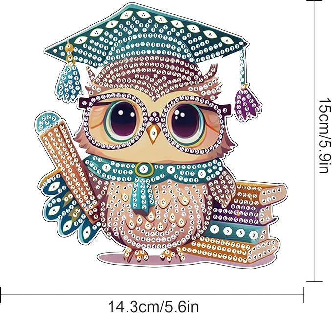 5D DIY Diamond Painting Hanging Ornament Kit for Adults, Wise Graduation Owl Special Shaped Rhinestones Diamond Art Hanging, Cute Scholar Owl Acrylic Pendant for Wall, Door, or Garden Decoration