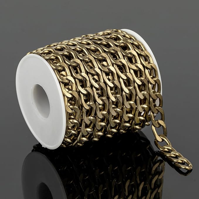 YOUBEIYEE 16.4 Feet Jewelry Making Chain Roll, Bronze Plated Aluminum Curb Cuban Chain Necklace for Women and Men Jewelry Chains Bulk
