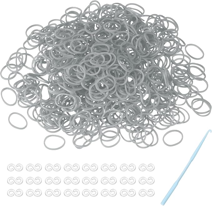 MECCANIXITY 600 Pcs Loom Rubber Bands Kit with 25 Pcs S-Clips 1-Hook Rubber Bands Refill Bracelet Making Kits for Weaving DIY Handcrafts Gift, Gray