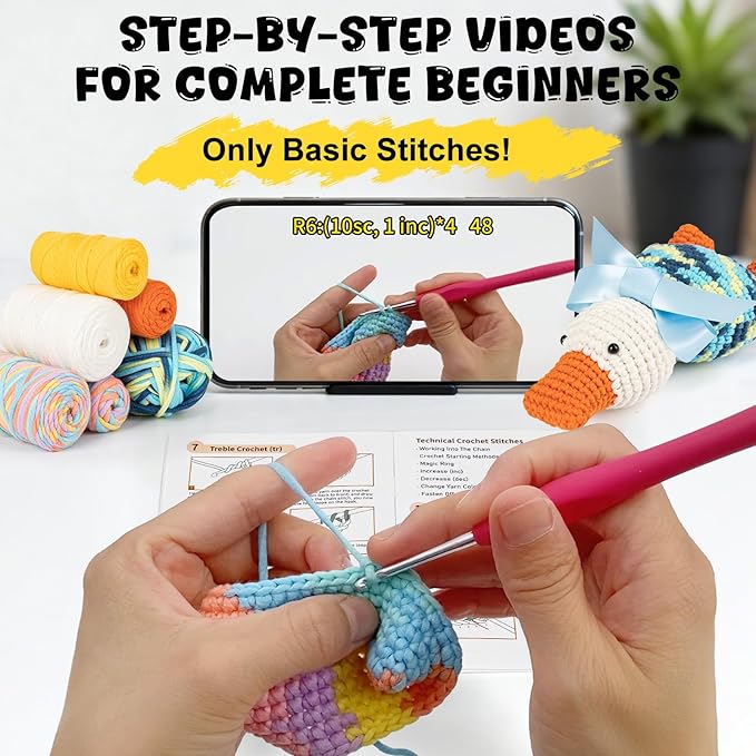 Totiro Crochet Kit for Beginners, Ducks Amigurumi Starter Kit, Easy DIY Craft Set with Step-by-Step Video Tutorials, 2 Pack Animal Crochet Pattern Learning Kit for Teens Adults Birthday Gift