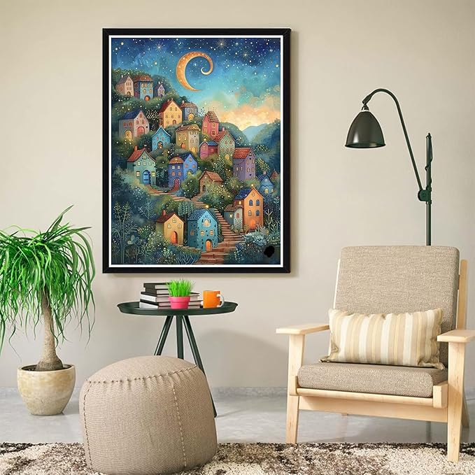 ijbnhd Diamond Art Kits for Adults - House Diamond Painting Kits for Adults, 5D Diamond Painting Dream House, DIY Full Drill Diamond Painting Moon Gem Art Crafts 12x16inch