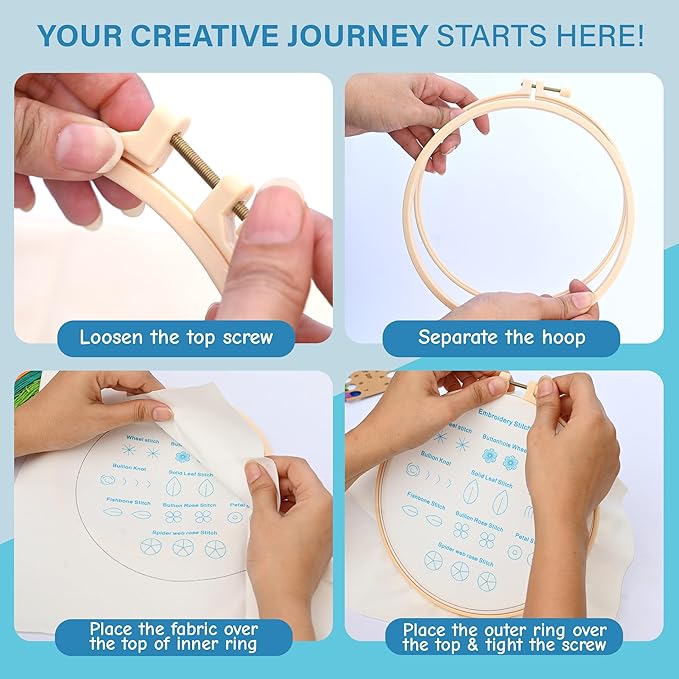 Beginner Embroidery Kit – Learn 28 Stitches – DIY Embroidery Set with 3 Hoops, Stamped Patterns, Needles, Scissors, Thread – Complete Cross Stitch Kit for Adults, Teens, Beginners & Crafters