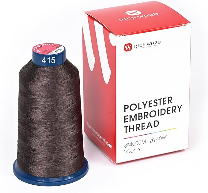 Poolin Embroidery Machine Thread Richword Selected Black 4000M 40WT Polyester Embroidery Thread – Smooth, Strong Single Spool for Home & Commercial Machines 0415