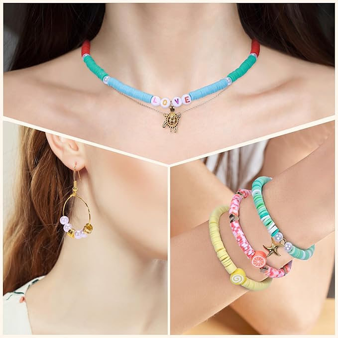 Tilhumt Clay Beads Bracelet Making Kit for Adult, 16000 Pcs 96 Colors Preppy Flat Polymer Clay Beads for Friendship Jewelry Making Polymer Heishi Bead with Charms Kit, Gifts for Art and Craft Lovers