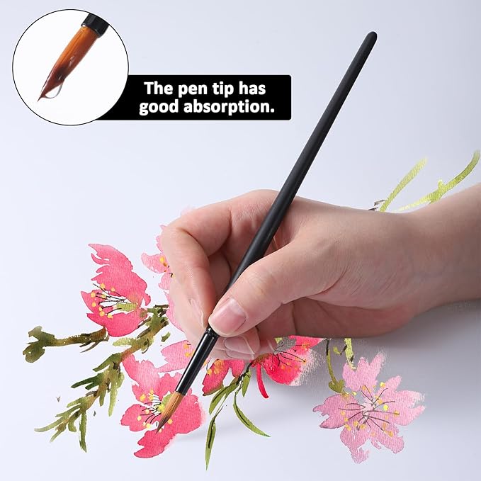 12 Pcs Watercolor Brushes Professional Set, Artist Watercolor Paint Brushes, Different Sizes Round Paint Brushes Detail Painting Brush for Watercolor, Acrylics, Ink, Gouache, Oil, Black
