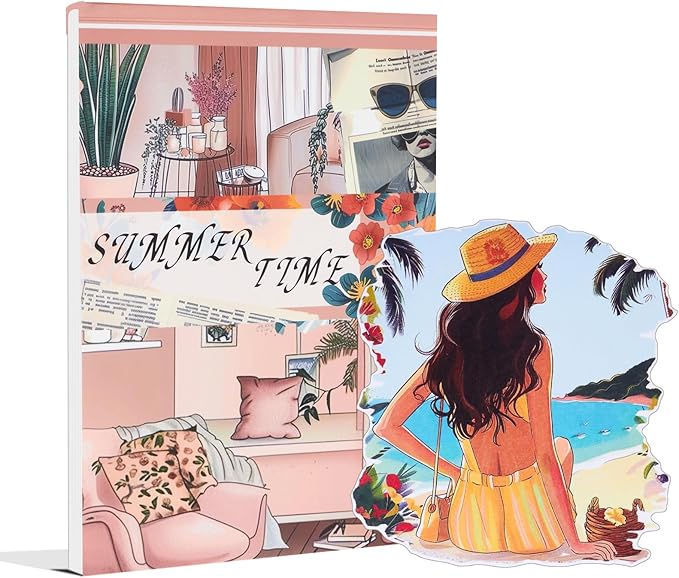 Dwpetzo Vintage Summer Landscape Pre-Cut Sticker Book for Junk Journaling, Dual Transparent PET and Writing Paper Materials, Collage Stickers for Scrapbooking Supplies, Planner, Card Making, Bujo