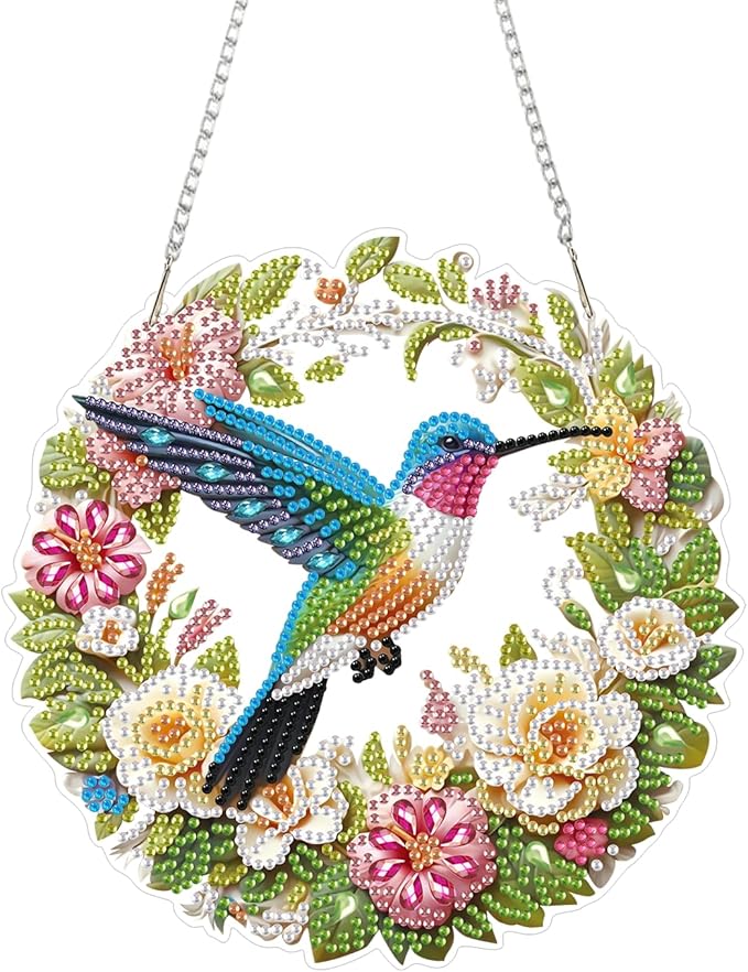 RYMILIE Diamond Art Hanging Kits for Adults,Bird Special Shaped Diamond Painting,Double Sided 5D DIY Acrylic Diamond Art Painting Window Pendants Home Garden Wall Hanging Kits Flower Ornament.