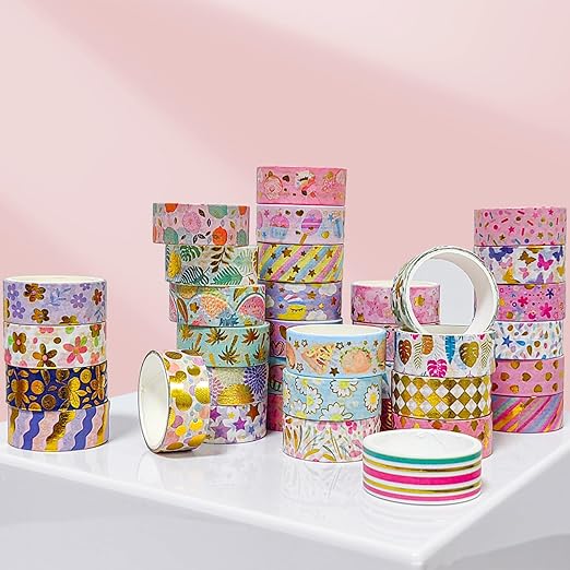 60 Rolls Floral Washi Tape Set,Flower Patterns Decorative Skinny Blooms Masking Tapes with Gold Foil Supplies for Arts,Scrapbook,Planner,DIY Arts and Crafts,Gift Wrapping