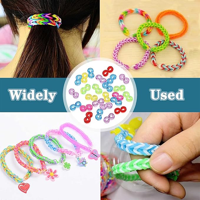 S Clips Rubber Band Clips 1000 Pieces Loom Rubber Band Clips Plastic Band Clips Connectors Refills Bracelet Kit Clip for Loom Bracelets DIY Making Refill Kit