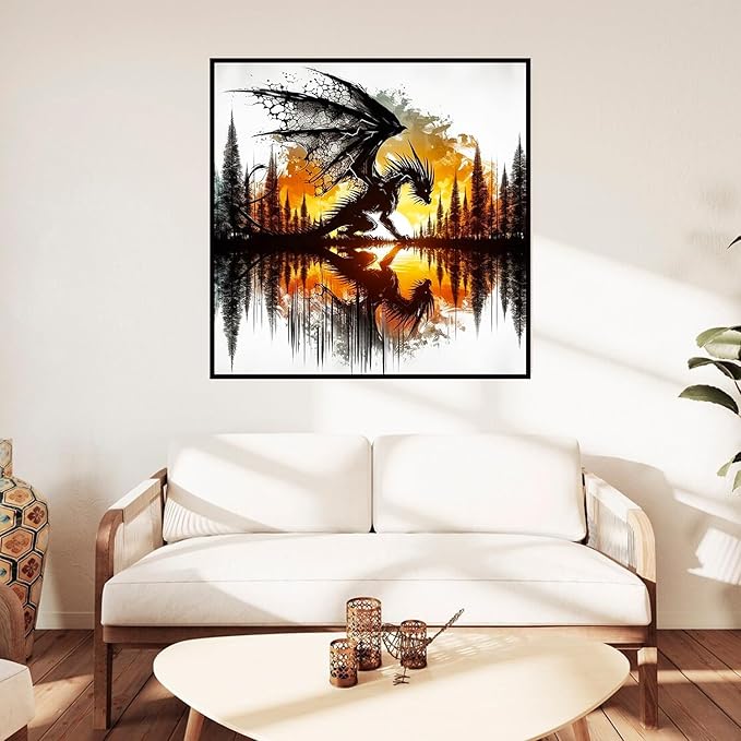 igoodom Dragon Diamond Art Kits for Adults, Silhouette Dragon Diamond Painting Kit, Full Drill Round Diamond Art Kits, DIY Gem Art and Crafts for Home Wall Decor Gift 14x14inch