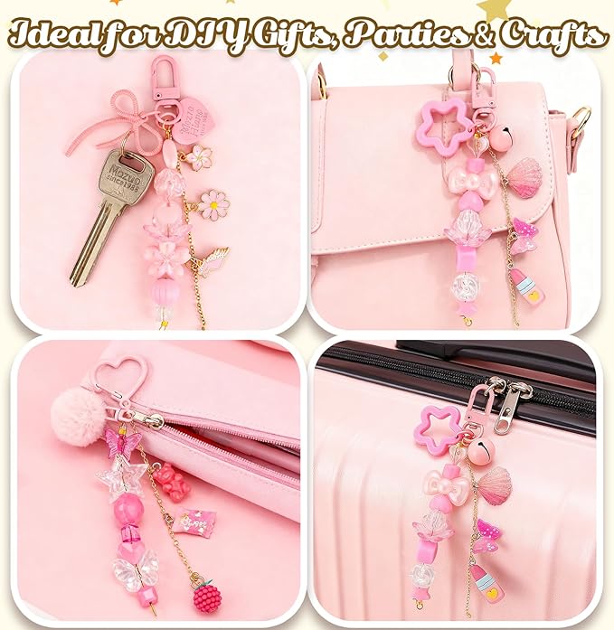 Ecoofor 249Pcs Keychain Making Kit for Kids & Adults – Includes 15 Keychain Clips, 16.4 Feet Chains, 100 Charms, Beading Accessories, Jewelry Pliers – DIY Bag Charms & Jewelry Craft Kit Supplies