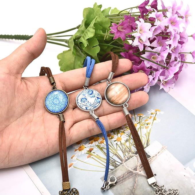 DROLE 40Pcs Bracelet Bezel Settings for Jewelry Making-20Pcs 20mm Round Cabochon Bezel Tray Blank Bangles Bracelets with 20mm Clear Glass Cabochons Bronze