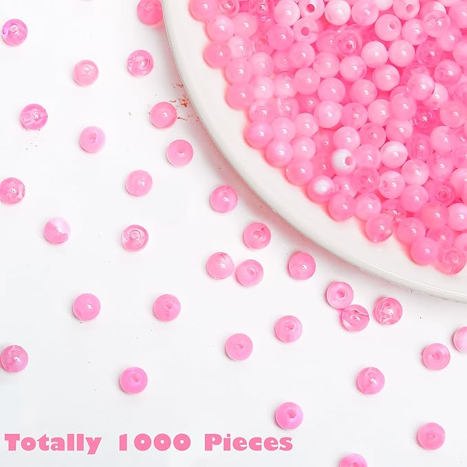 bonny boxx 1000pcs 6mm pink jade round beads, smooth acrylic balls, plastic resin gumball bubblegum chunky beads for necklace & bracelet making, crafting supplies