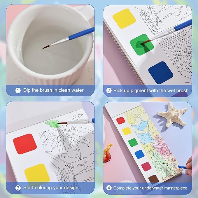 Women's Mini Paint with Water Coloring Book, 12 Pages Sea World Small Coloring Books for Adults to Relax and Relieve Anxiety,Color Painting Kit Art Craft,Gift for Mother's Day,Birthdays,Anniversaries