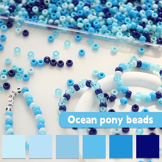 megoogo 1000pcs blue pony beads, royal blue beads for bracelets hair beads for braids kandi beads assorted opaque round plastic beads for diy crafts home decor hanukkah decorations