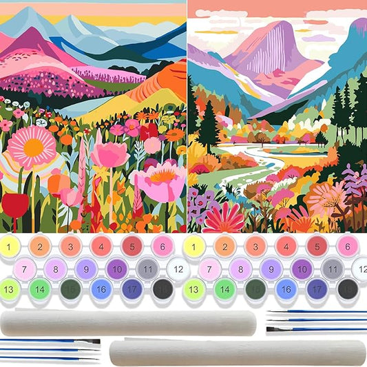 2 Pack Paint by Numbers Kit for Adults Beginners - 12x16 Inch DIY Painting with Numbers for Adults Mountains Kits on Canvas,Wander Painting by Number for Adult Home Decor