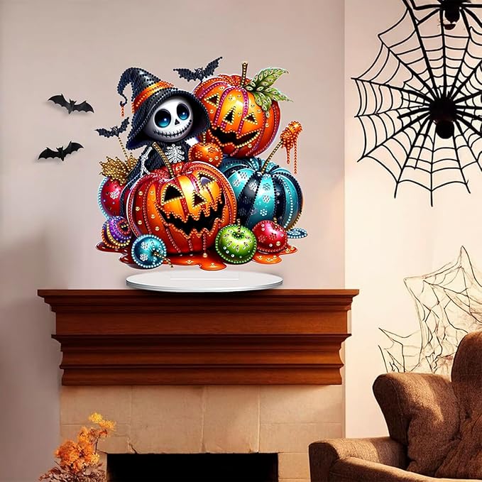Diamond Art Hanging Kits for Adult, Diamond Art Halloween Crafts Decor, 5D DIY Acrylic Diamond Art Painting Ornaments, Window Pendants Wall Hanging Kits for Home Garden (Ghost Pumpkin)