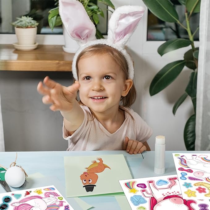 24 sheets 8.27''×5.9'' make your own stickers for kids toddlers, make a face stickers mix and match with unicorns dinosaur horse and sea animals for kids party favors activities